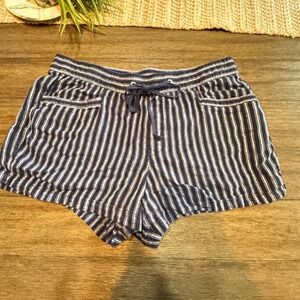 GAP Navy Stripe Linen Blend Nautical Shorts Pull On Drawstring Waist Summer L
